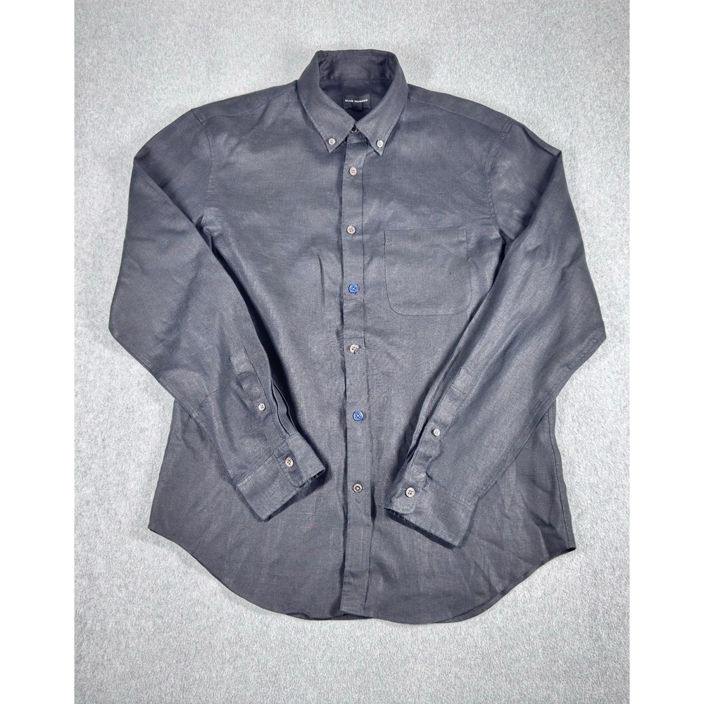 Club Monaco Button Down Slim Fit Textured Linen Shirt Mens S Black‎ Long Sleeve